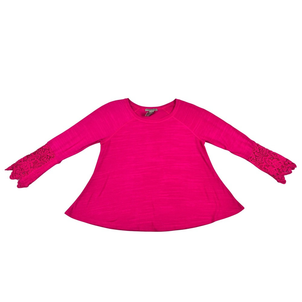 Sharon Young Hot Pink Lace Bell Sleeve Flared Knit Top Womens Medium Long Sleeve